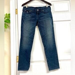 True Religion Women's Low rise Angle Wings Flap​ dark washed size 29